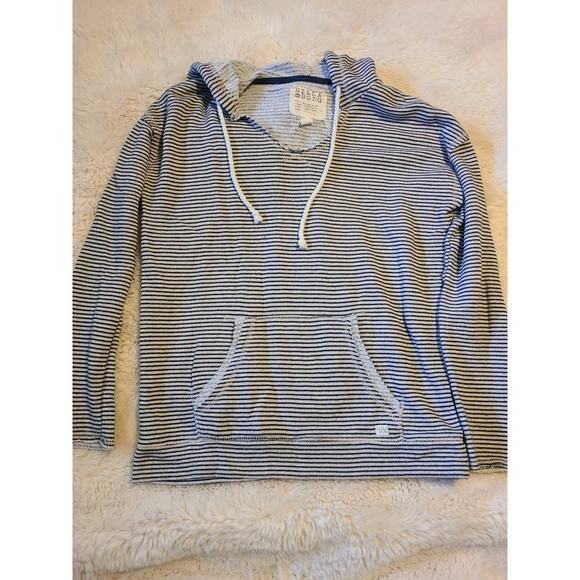 Billabong Women's Distressed Navy Striped Hoodie Size Large boho V Neck - Picture 2 of 4